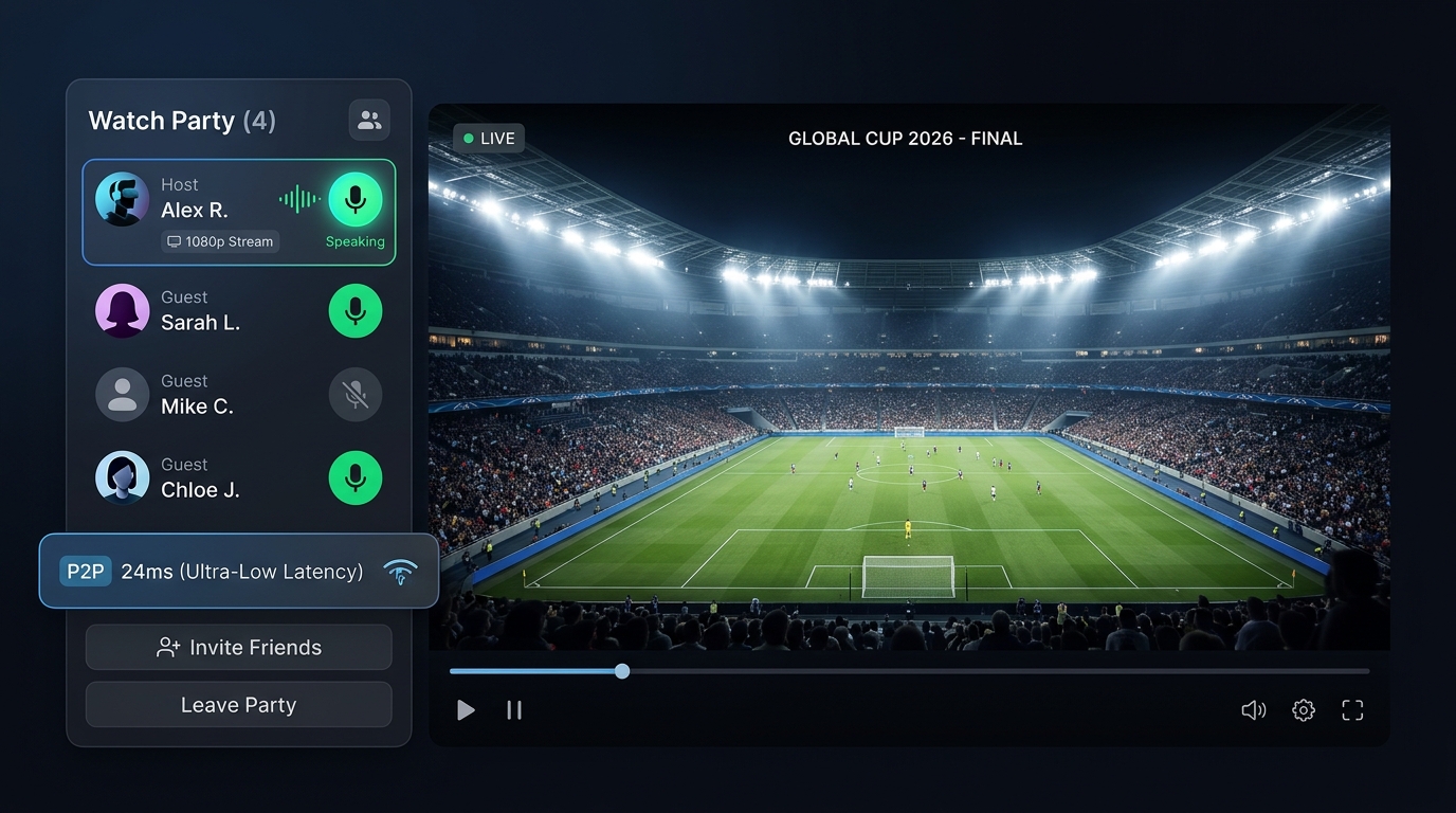 Alcatraz Player Watch Together Party mit aktivem Voice Chat und Teilnehmerliste
